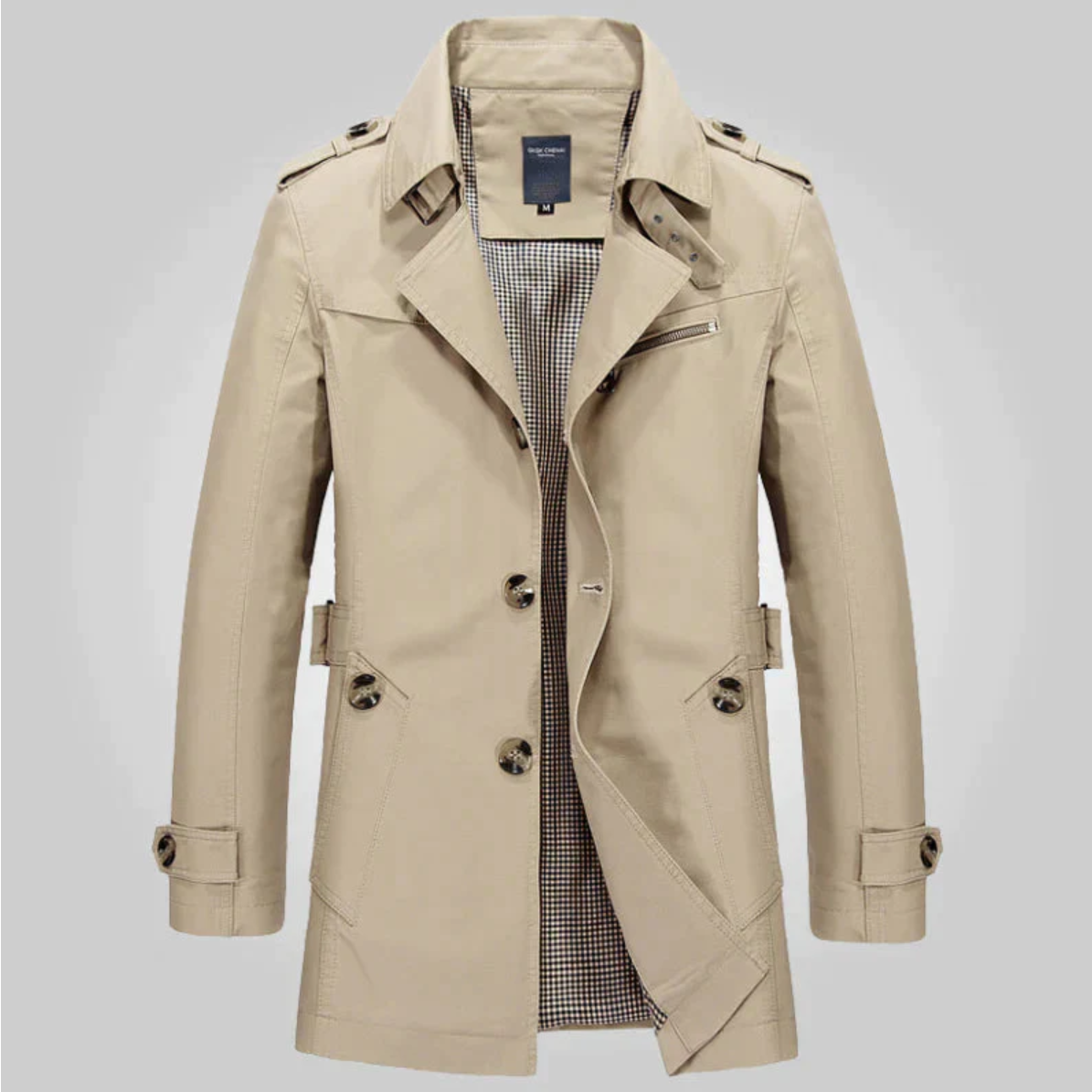 2023-09-27225505 Casual Trenchcoat met Knopen voor Mannen – Beige - Afbeelding 1