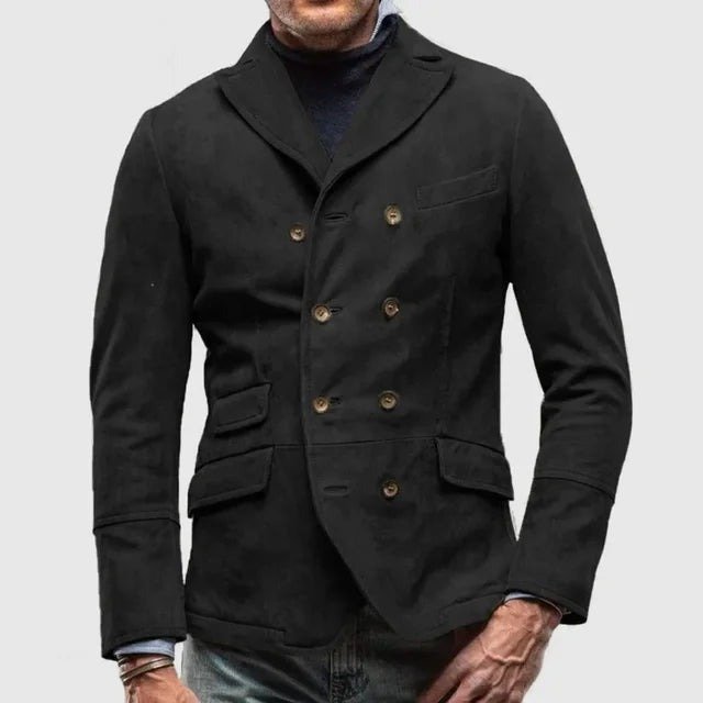 imgi_1_2024-Autumn-Winter-Business-Casual-Jacket-Men-s-R Dubbelgeknoopte Suède Blazer voor Heren – Zwart - Afbeelding 1